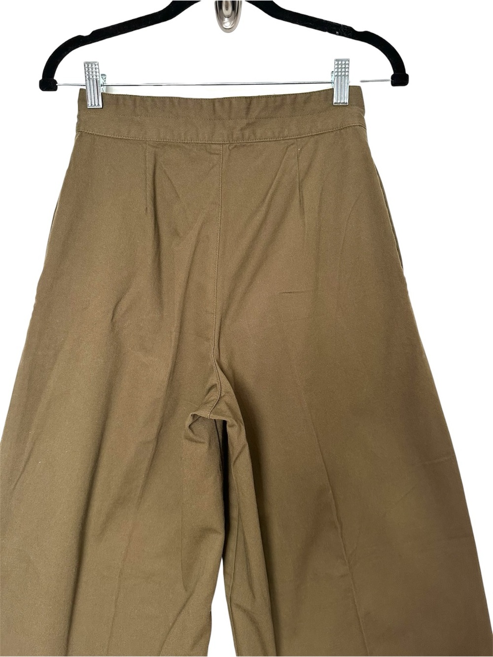 Army Green Pleated High Waisted Wide Leg Barrel Pants Minimalist Goblin Earthy - Picture 9 of 12
